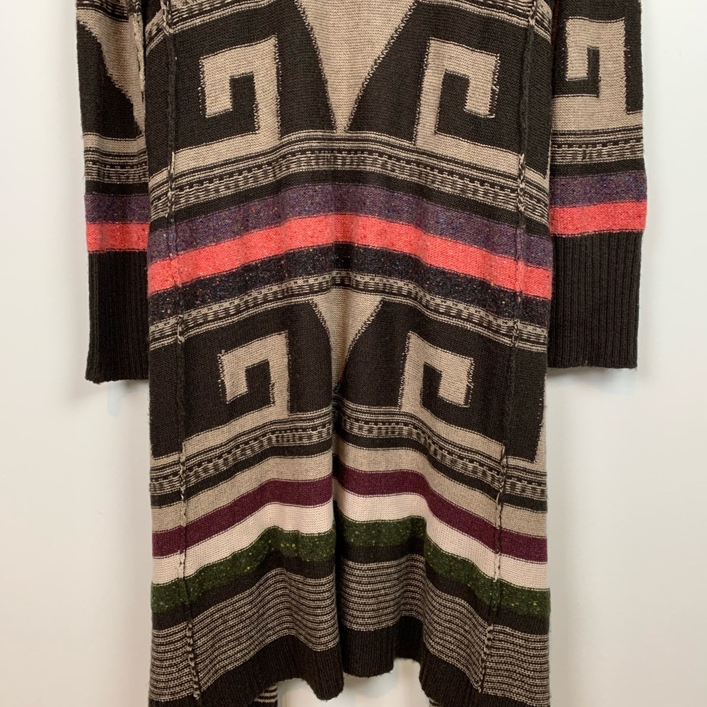 Free People Long Duster Open Cardigan Size Medium Wool Mohair Blend Aztec Boho - Picture 6 of 12